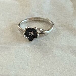 Pandora Silver and Black Floral Ring
